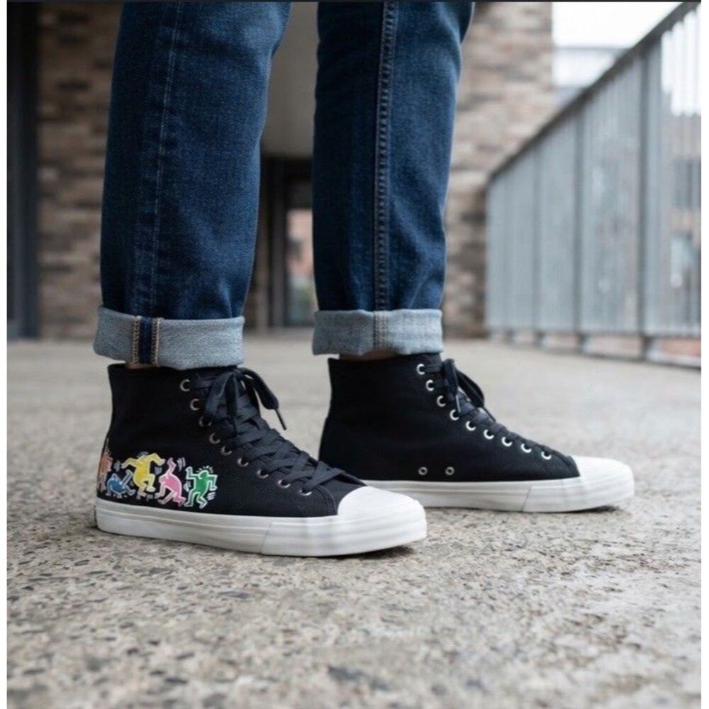 H&M Keith Haring Collaboration Black High Top Canvas Shoes Sz US 10.5 EU 44 Y2K